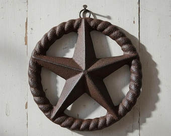 Rope Star Wall Plaque, Western Cast Iron Porch or Patio Decor, 5"