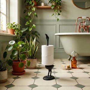 Flamingo Toilet Paper Holder, Black Cast Iron Bathroom Decor, 17.5" GB78009 shot 1