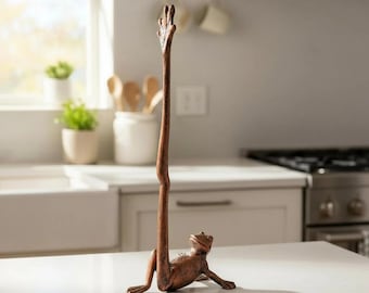 Frog Paper Towel Holder, Weathered Copper Cast Iron Kitchen Decor