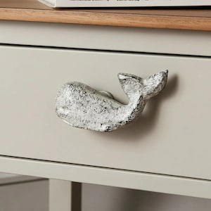 Whale Cabinet Knob, Weathered White Cast Iron Drawer Pull