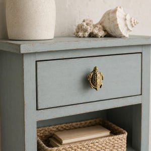 Sea Turtle Drawer Pull, Antique Gold Cast Iron Cabinet Knob, 2.5"