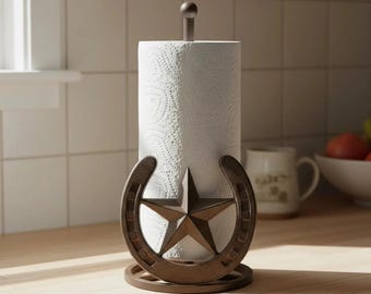 Star and Horseshoe Paper Towel Holder, Western Cast Iron, 12.1"