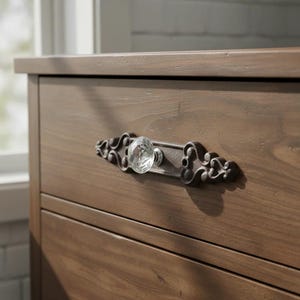 Crystal Drawer Pull, Cast Iron Vintage Glam Cabinet Knob