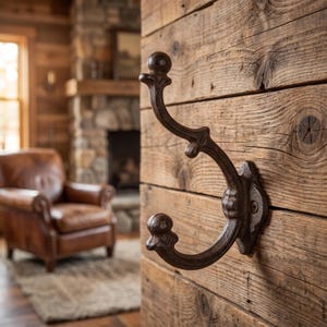 Large Wall Hook, Cast Iron Rustic Finish for Coats, Keys or Towels, 6.75"