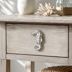 Seahorse Drawer Pull, Distressed White Cast Iron Cabinet Knob, 2.8"