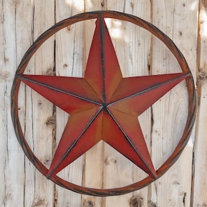 Metal Red Rustic Farmhouse Star Decor with Weathered Finish