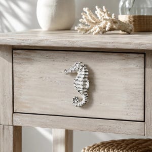 Seahorse Drawer Pull, Distressed White Cast Iron Cabinet Knob, 2.8"