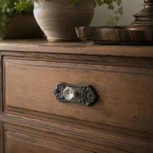 Crystal Drawer Pull, Cast Iron Vintage Cabinet Knob Hardware, 5.6"