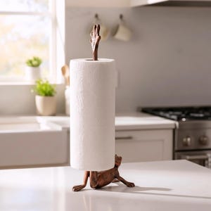 Frog Paper Towel Holder, Weathered Copper Cast Iron Kitchen Decor, 16.8"