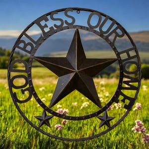 God Bless Our Home 24 inch Round Metal Sign with Stud Accents