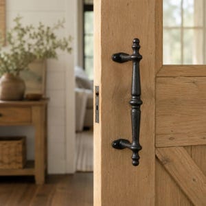 Door Handle, Black Cast Iron Farmhouse Door Pull Hardware, 9.3"