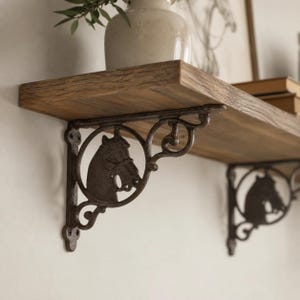 Horse Head Shelf Bracket, Equestrian Cast Iron Wall Mount Support, 9.4"