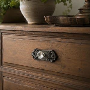Crystal Drawer Pull, Cast Iron Vintage Cabinet Knob Hardware, 5.6"