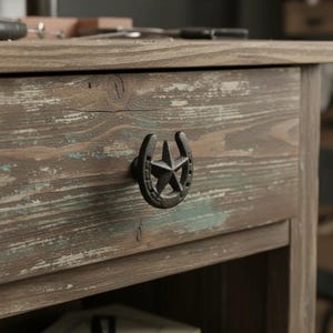 Horseshoe Star Drawer Pull, Cast Iron Western Cabinet Knob