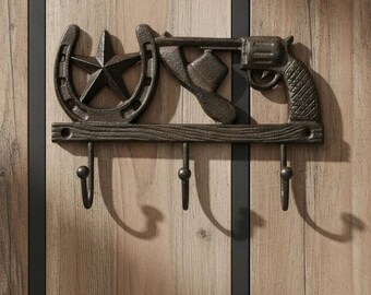 Cowboy 3-Hook Wall Rack, Cast Iron for Coats, Hats or Bags, 8.3"