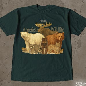 Camiseta gráfica vintage de vida silvestre: Camiseta de algodón con animales norteamericanos