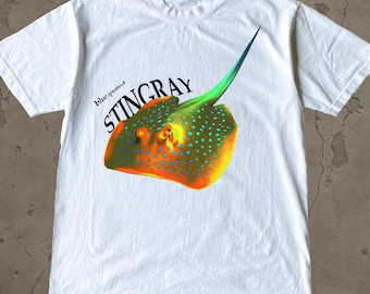 Blue Spotted Stingray Graphic Tshirt, Ocean Design, Beach Style Tee, Retro Sealife Shirt