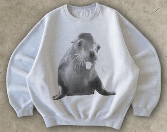 Funny Sea Lion Graphic Sweatshirt, Nautical Animal Pullover, 100% Cotton