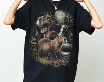 Camiseta vintage con estampado de capibara, camiseta divertida para amantes de los animales.