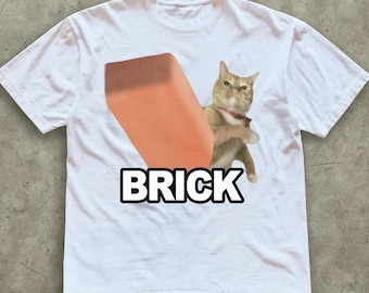 Funny Cat Throws Brick T-shirt, Humorous Cats Meme Tee, Brainrot Shirts, Cat-Lover Gift