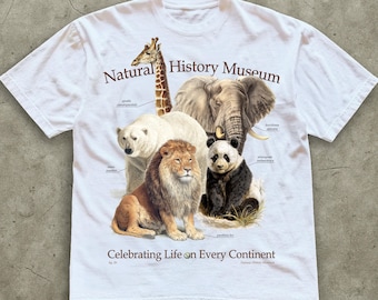 Camiseta del Museo de Historia Natural, camiseta vintage con estampado de fauna salvaje, estampado retro de animales de safari.