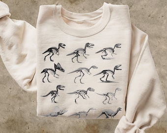 Vintage Dinosaur Skeleton Sweatshirt, 90s Style Prehistoric Animal Print