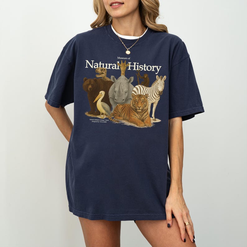 Vintage Museum of Natural History T-Shirt, Retro Safari Tee, Animal Print Cotton Top