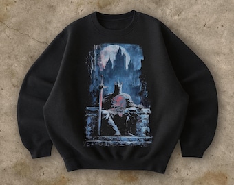 Retro Dark Fantasy Knight Sweatshirt, 90s Style Medieval Sweater