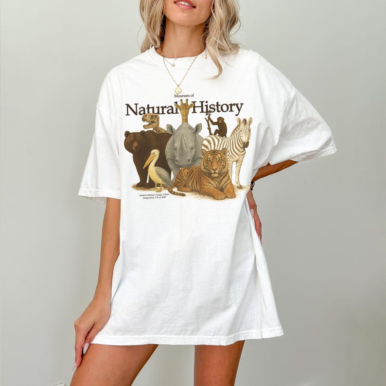 Vintage Museum of Natural History T-Shirt, Retro Safari Tee, Animal Print Cotton Top