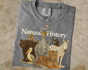 Camiseta vintage del Museo de Historia Natural, top safari retro, camiseta con estampado animal en colores cómodos