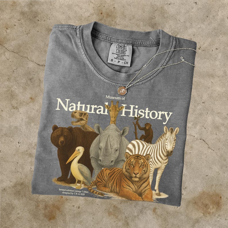 Vintage Museum of Natural History T-Shirt, Retro Safari Top, Animal Print Comfort Colours Tee