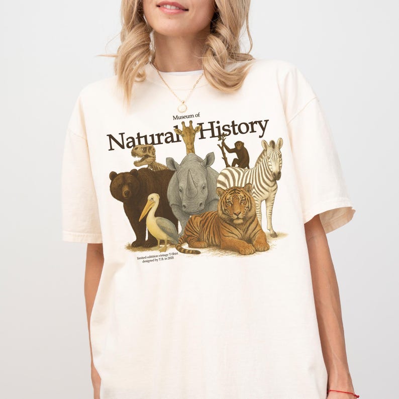 Vintage Museum of Natural History T-Shirt, Retro Safari Tee, Animal Print Cotton Top