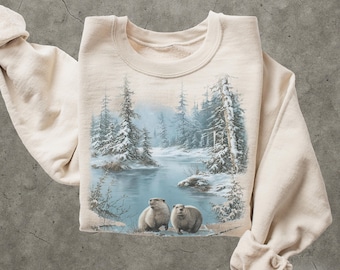 Retro Beaver Cotton Graphic Sweatshirt, Vintage Style Animal Natur Pullover