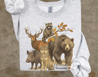 Sudadera Vintage Jagdsaison, Retro Waldtier Grafikdesign, Herbst Gildan 18000 Baumwollpullover