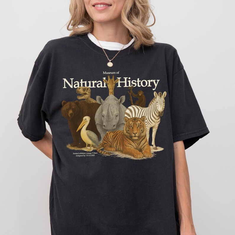 Vintage Museum of Natural History T-Shirt, Retro Safari Tee, Animal Print Cotton Top