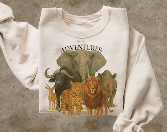 Safari Animal Graphic Sweatshirt, Vintage African Safari Print, Retro Cotton Sweater