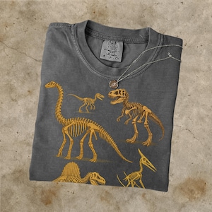 Vintage Dino Skeleton T-Shirt, Fossil Dinosaur Design, Retro Comfort Colours C1717 Tee