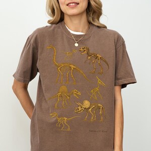 Vintage Dino Skeleton T-Shirt, Fossil Dinosaur Design, Retro Comfort Colours C1717 Tee