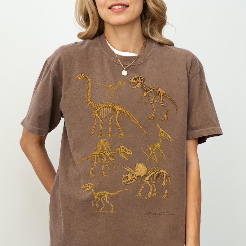 Vintage Dino Skeleton T-Shirt, Fossil Dinosaur Design, Retro Comfort Colours C1717 Tee