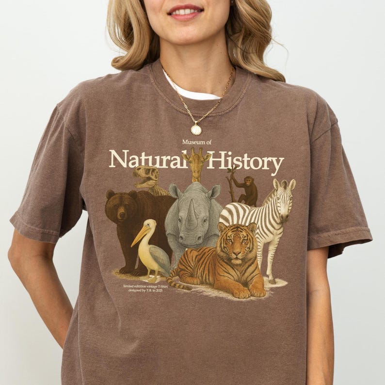 Vintage Museum of Natural History T-Shirt, Retro Safari Tee, Animal Print Cotton Top