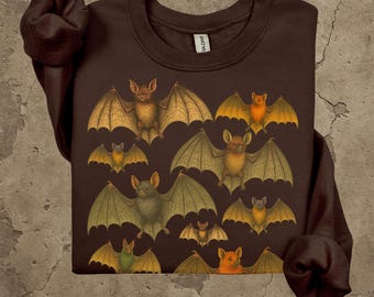 Vintage Bats Graphic Sweater, Cozy Fall, Halloween Gildan 18000 Sweatshirt
