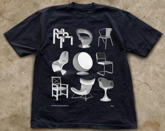 Chair Collection Graphic Tshirt, Black Vintage Furniture Tee, Home Interior Design Shirt