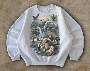 Retro Jungle Animal Sweatshirt, Safari Nature Cotton Sweater