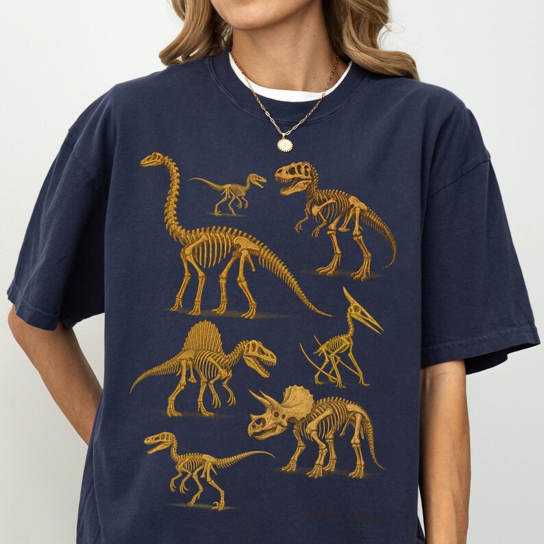 Vintage Dino Skeleton T-Shirt, Fossil Dinosaur Design, Retro Comfort Colours C1717 Tee