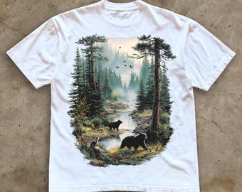 Black Bear Graphic T-Shirt, 90s Style Forest Print