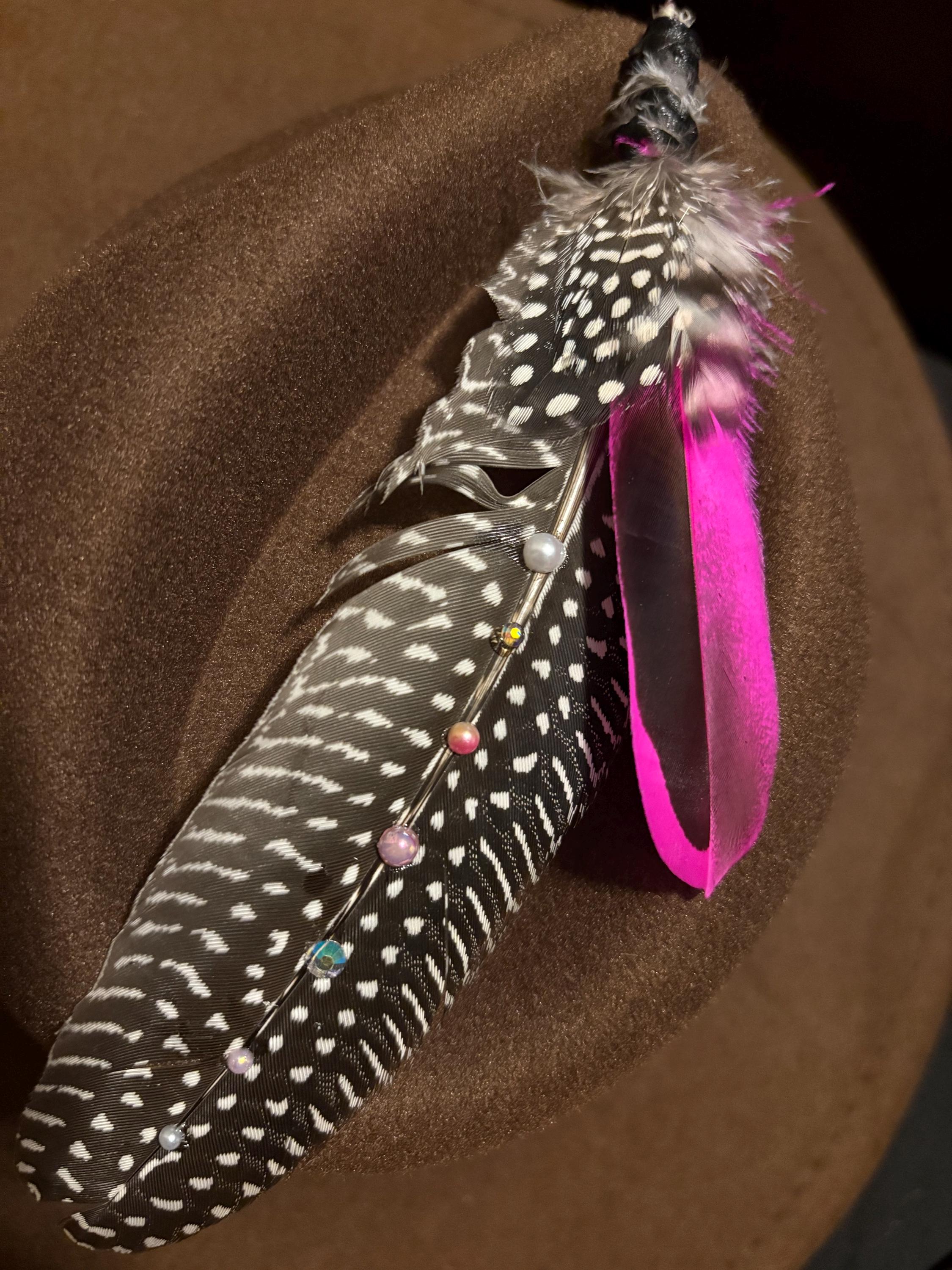 Pink and Black Feathered Hat Accessory Donna Vinci Couture Black & Pink Ribbon Mushroom Hat w  main image 2