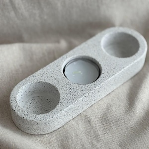 Stone candle holder | Triple tea light holder | Stoneware decor