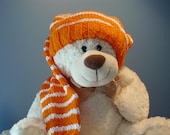 Long Stocking Cap, Orange and White Long Floppy Knit Hat  READY TO SHIP