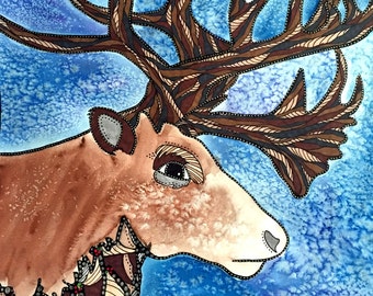 Christmas Wall Art - Christmas Painting - Blitzen - Reindeer Wall Art - Christmas Decoration - Christmas - Holiday Watercolor - Reindeer