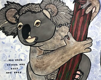 Koala Painting - Koala Art - Animal Art - Koala Watercolor - Koala Fine Art - Koala - Koala Prints - Zoo Animals - Australia, Whimsical Art